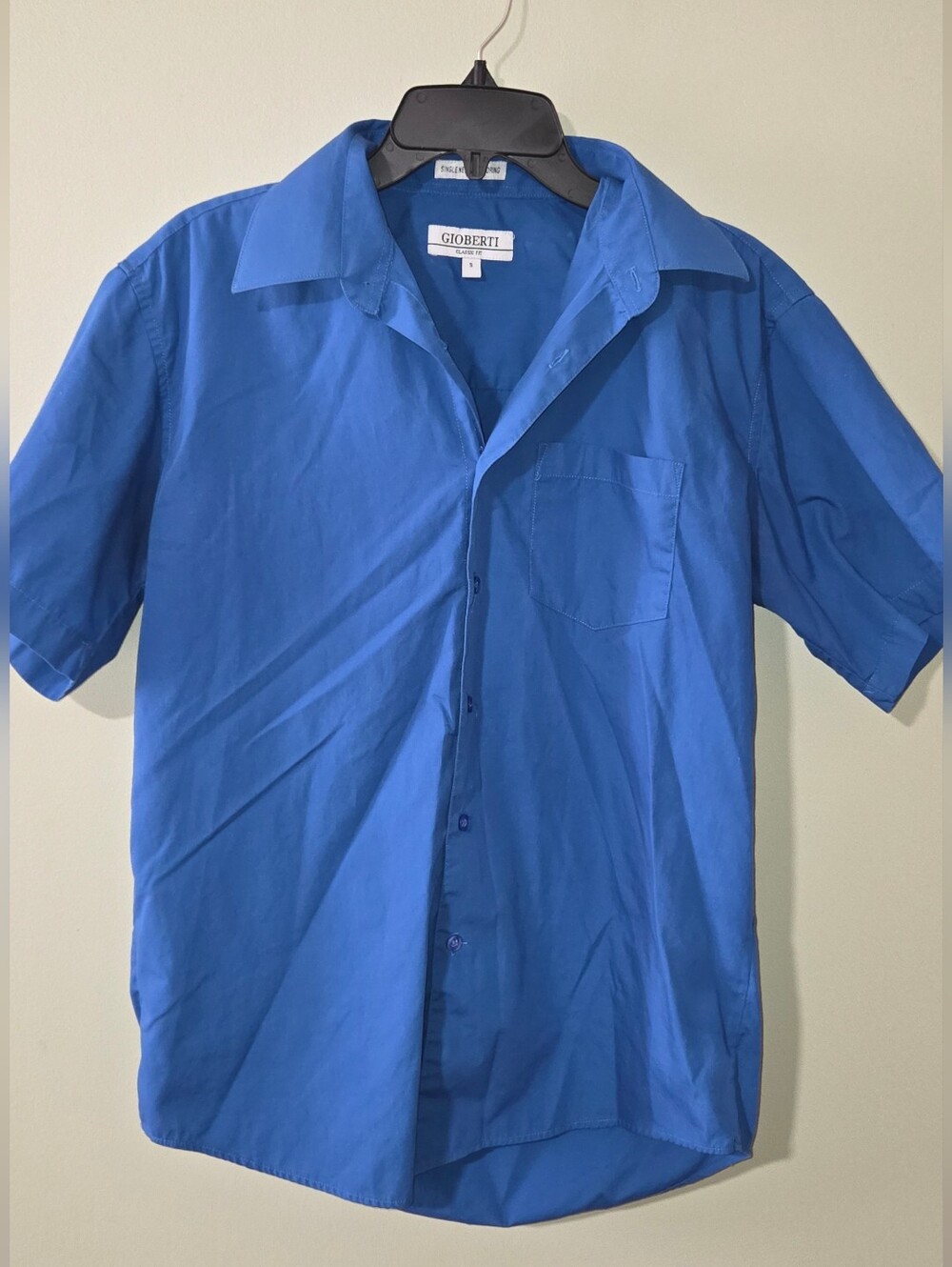 Gioberti Men's Small Blue Button Front Shirt Short Sleeve Classic Fit Casual